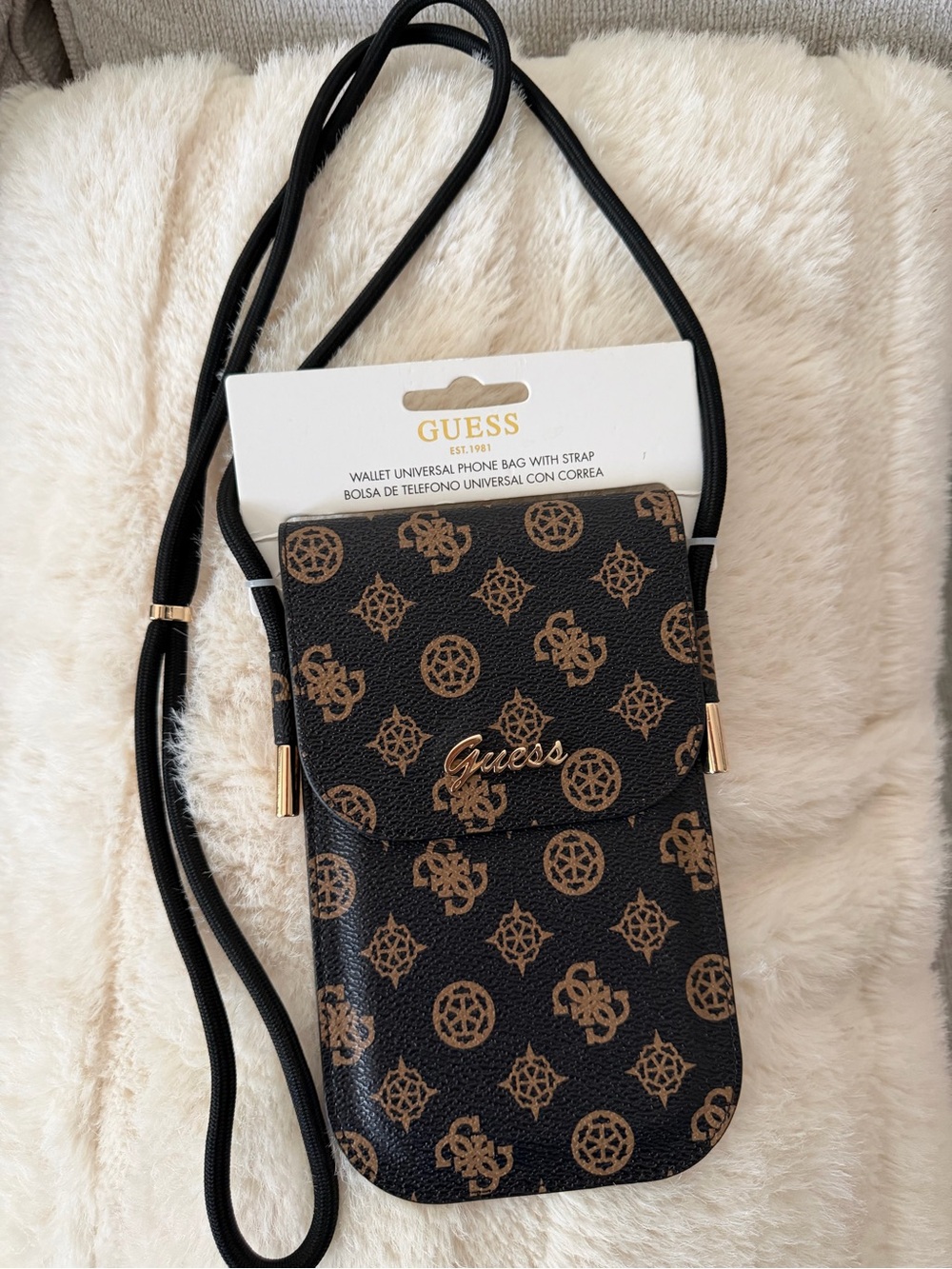 GUESS Black & Tan Monogram Phone Crossbody